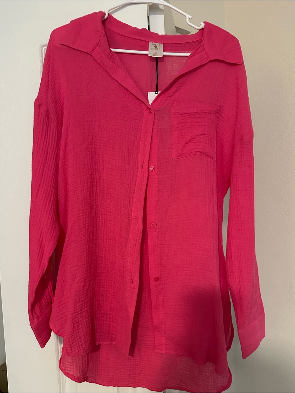 Women's Lightweight Button-Front Shirt - Hot Pink size xs beach cover up NWT
